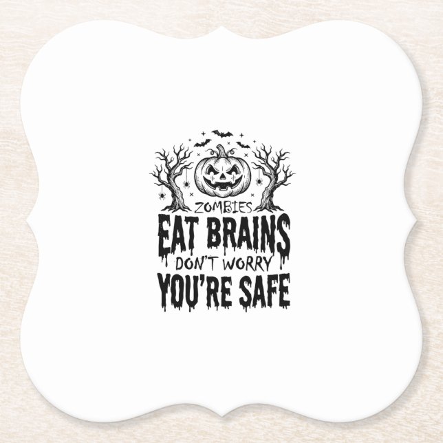Zombies Eat Brains Funny Halloween Vector Design_1 Paper Coaster (Front)