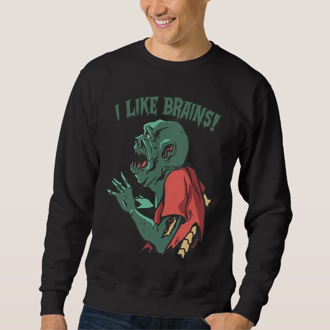 Zombies Eat Brains Halloween Boys Kids Zombie Sweatshirt (Front)