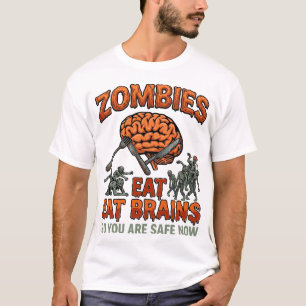 Zombies Eat Brains Halloween Brain Fork Knife_1 T-Shirt