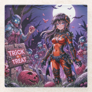 Zombies Hand-out Brains Halloween Trick or Treat Glass Coaster