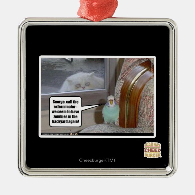 Zombies in the backyard metal ornament (Front)