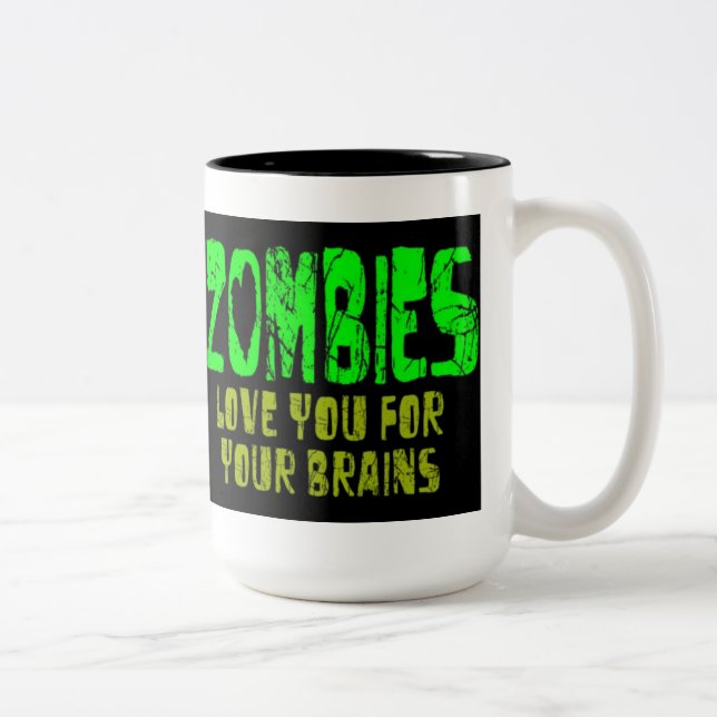 ZOMBIES LOVE BRAINS Two-Tone COFFEE MUG (Right)