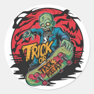 Zombies on skateboards at Halloween (2) Classic Round Sticker