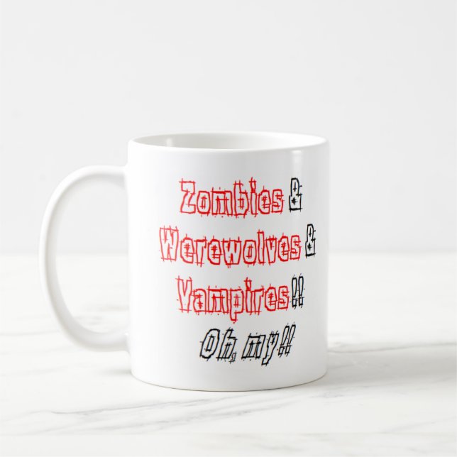 zombies werewolves vampires coffee mug (Left)