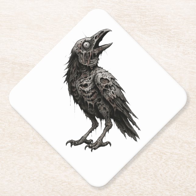 Zombified Crow Paper Coaster (Front)