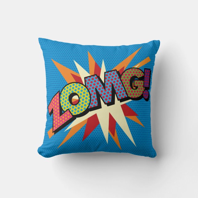 ZOMG Fun Comic Book Pop Art Typography Cushion (Front)