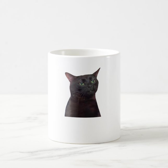 Zoned Out Cat, Black Cat Zoned Out Meme Coffee Mug (Center)