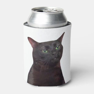 Zoned Out Cat Meme Double Sided Black Can Cooler