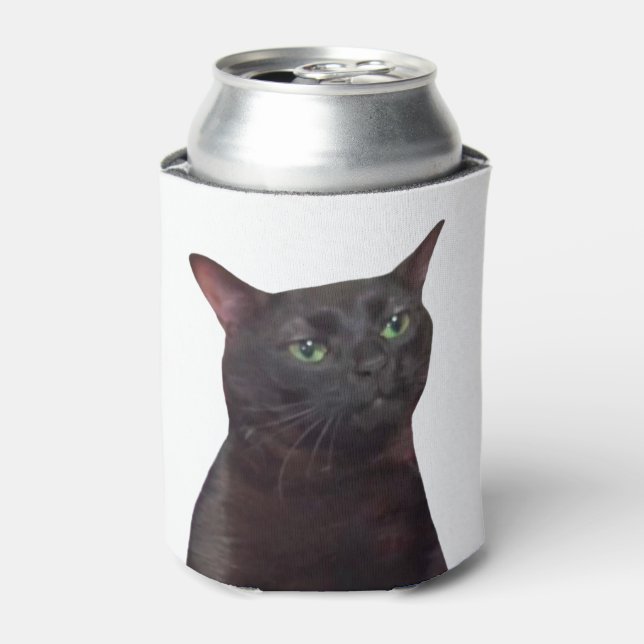 Zoned Out Cat Meme Double Sided Black Can Cooler (Can Front)