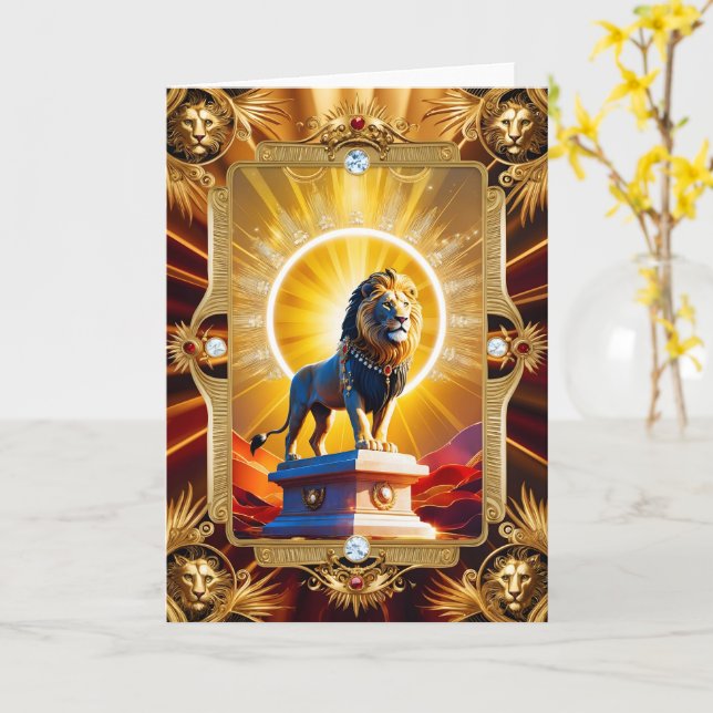 Zonnige Lion Wenscard - Royal Force Card (Yellow Flower)