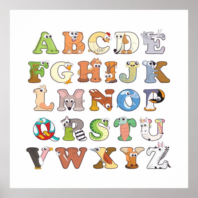 Zoo Animal Alphabet Letters ABCs Learning Poster (Front)