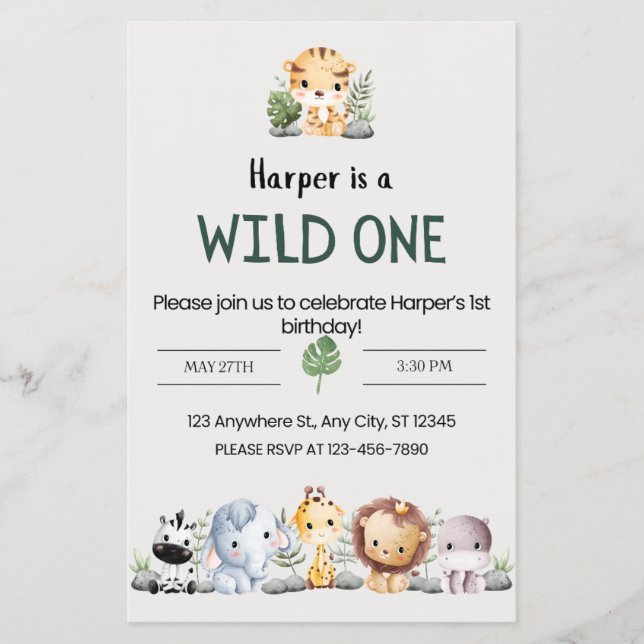 Zoo Animal Birthday Invitation  Flyer (Front)