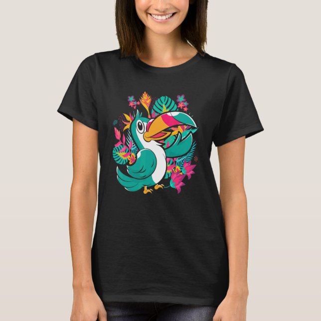 Zoo Animal Exotic Bird Tropical Leaves Wildlife To T-Shirt (Front)