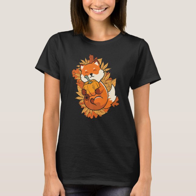 Zoo Animal Fox Autumn Falling Leaves Forest Animal T-Shirt (Front)