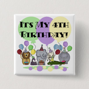 Zoo  Animals 4th Birthday Tshirts and Gifts 15 Cm Square Badge