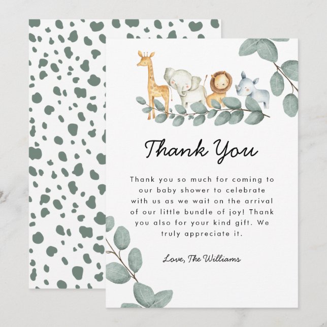 Zoo Animals Baby Shower Gender Neutral Thank You Card (Front/Back)