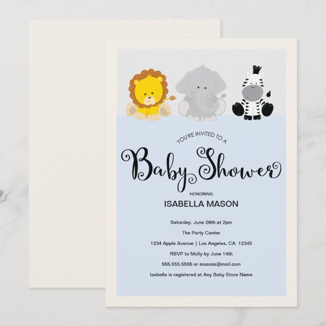 Zoo Animals Baby Shower Invitation (Front/Back)