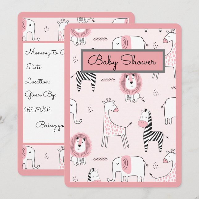 Zoo Animals Baby Shower Invitation (Front/Back)