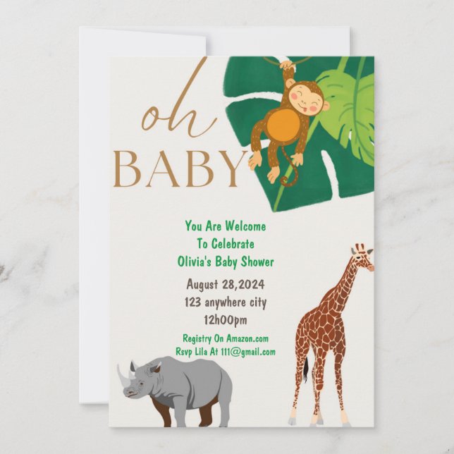 Zoo animals baby shower invitation  (Front)