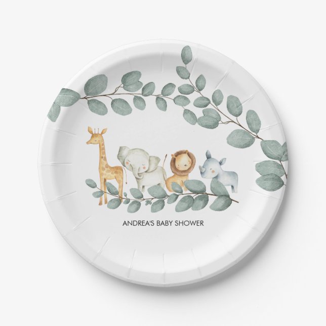 Zoo Animals Baby Shower Paper Plate (Front)