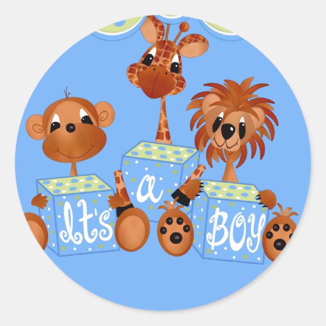 Zoo Animals It's a Boy Cards Classic Round Sticker (Front)