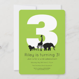 Zoo animals lime green photo kids birthday invitation