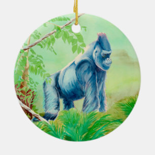 Zoo animals ornament, gorilla and elephant ceramic ornament