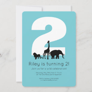 Zoo animals teal toddler birthday party invitation