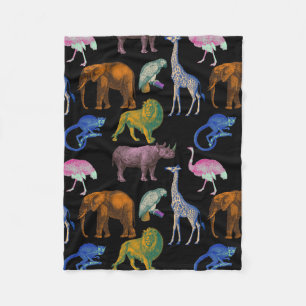 Zoo Animals Vibrant Colours Pop Art Animal Lovers Fleece Blanket