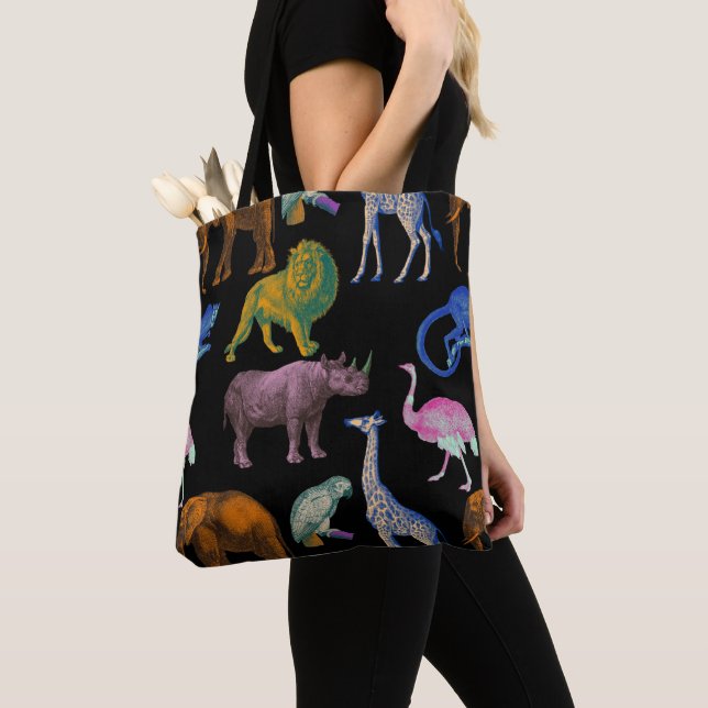 Zoo Animals Vibrant Colours Pop Art Animal Lovers Tote Bag (Close Up)