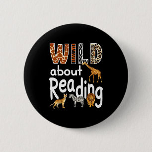 Zoo animals wild about reading books reader lover 6 cm round badge