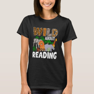 Zoo Animals Wild About Reading Books Reader Lover  T-Shirt
