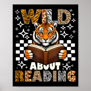 Zoo animals wild about reading books tiger boy poster