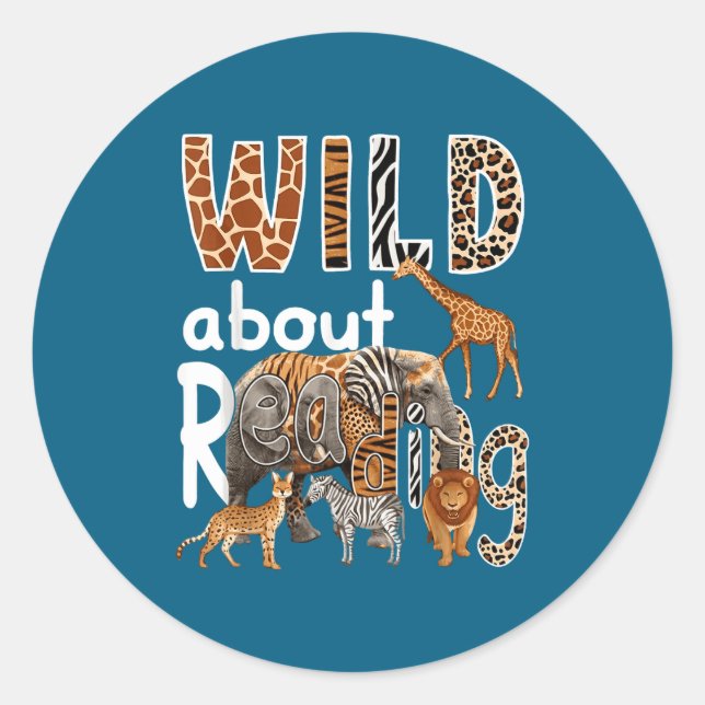 Zoo Animals Wild About Reading Classic Round Sticker (Front)