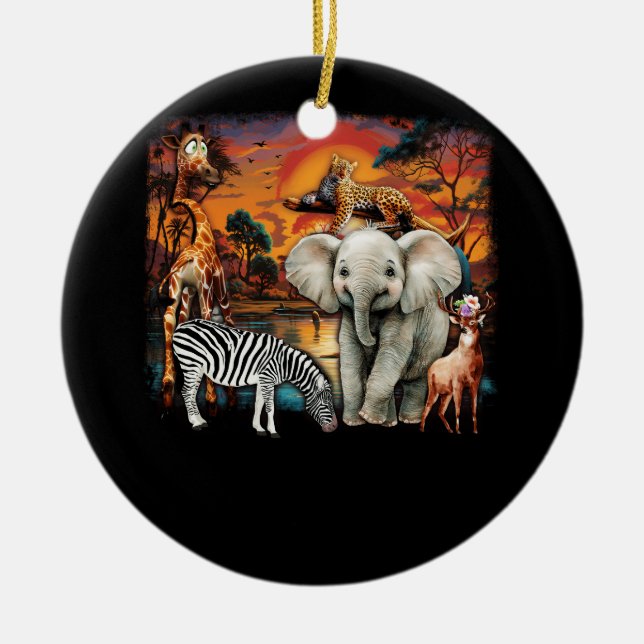 Zoo Animals Wildlife Birthday Party Wild Animal Sa Ceramic Ornament (Front)