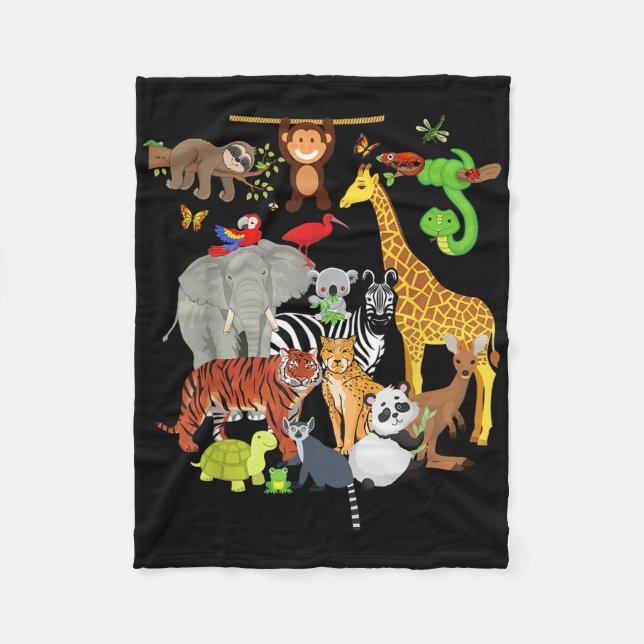 Zoo Animals Wildlife Birthday Party Zoo Day 26 Ani Fleece Blanket (Front)