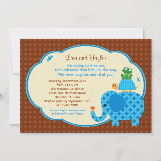 Zoo Baby Boy Shower Invitation (Front)