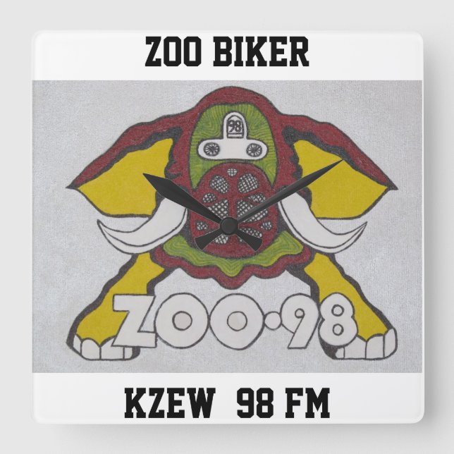ZOO BIKER   KZEW  98 FM SQUARE WALL CLOCK (Front)