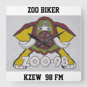 ZOO BIKER   KZEW  98 FM SQUARE WALL CLOCK