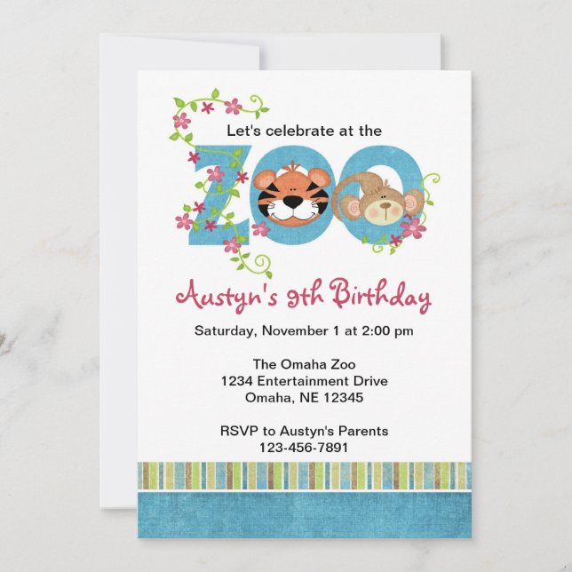 Zoo Birthday Party Invitations (Front)
