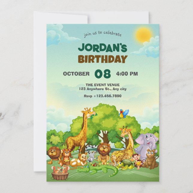 Zoo cartoon cute animals  invitation (Front)