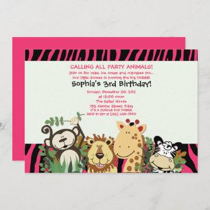 ZOO CREW 5x7 Trendy Zebra Stripe Jungle Party Invitation