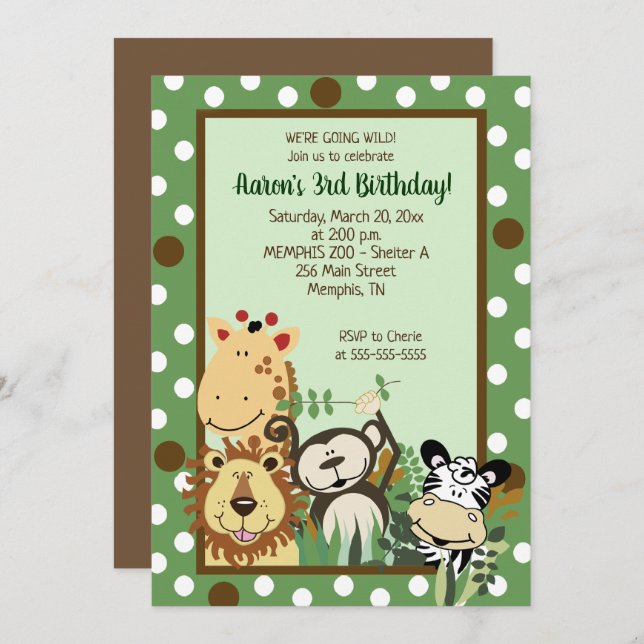 Zoo Crew Jungle Animals Birthday Invitation (Front/Back)