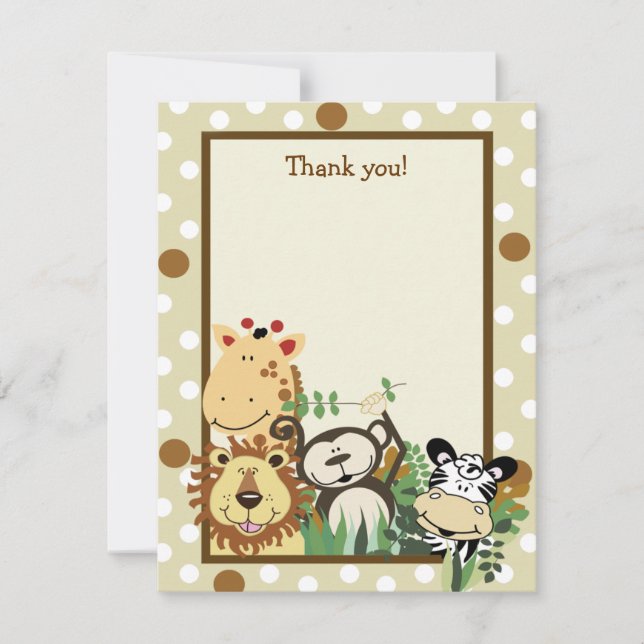 ZOO CREW Tan Animals Flat Thank you note Card (Front)