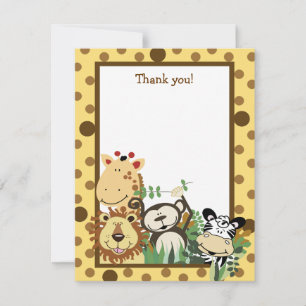 ZOO CREW Yellow Animals Flat Thank you note Card
