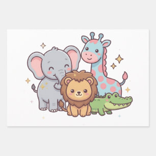 Zoo Cute Animal Kawaii Child Fun Wilds Safari Trip Wrapping Paper Sheet