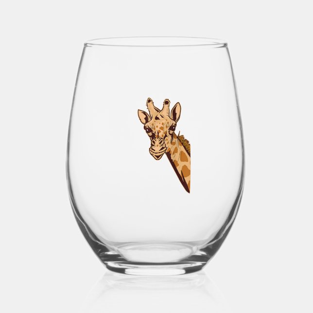 Zoo Giraffe Animal - African Savanna Zookeeper Saf Stemless Wine Glass (Front)