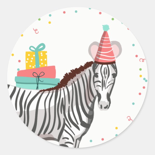 Zoo Party Animals Safari Jungle Wild Zebra Classic Round Sticker (Front)