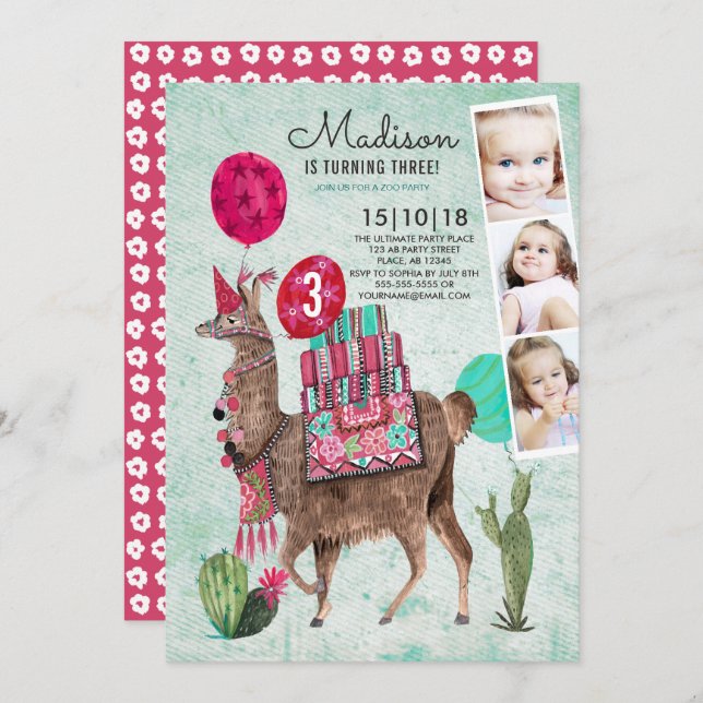Zoo Party Birthday | Llama | Invitations (Front/Back)