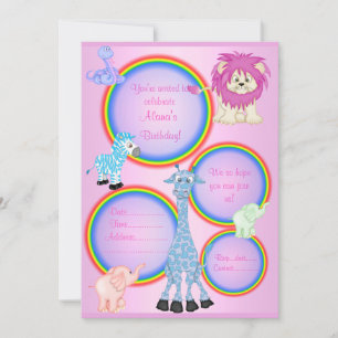 ZOO RAINBOW PARTY INVITATION PINK revised